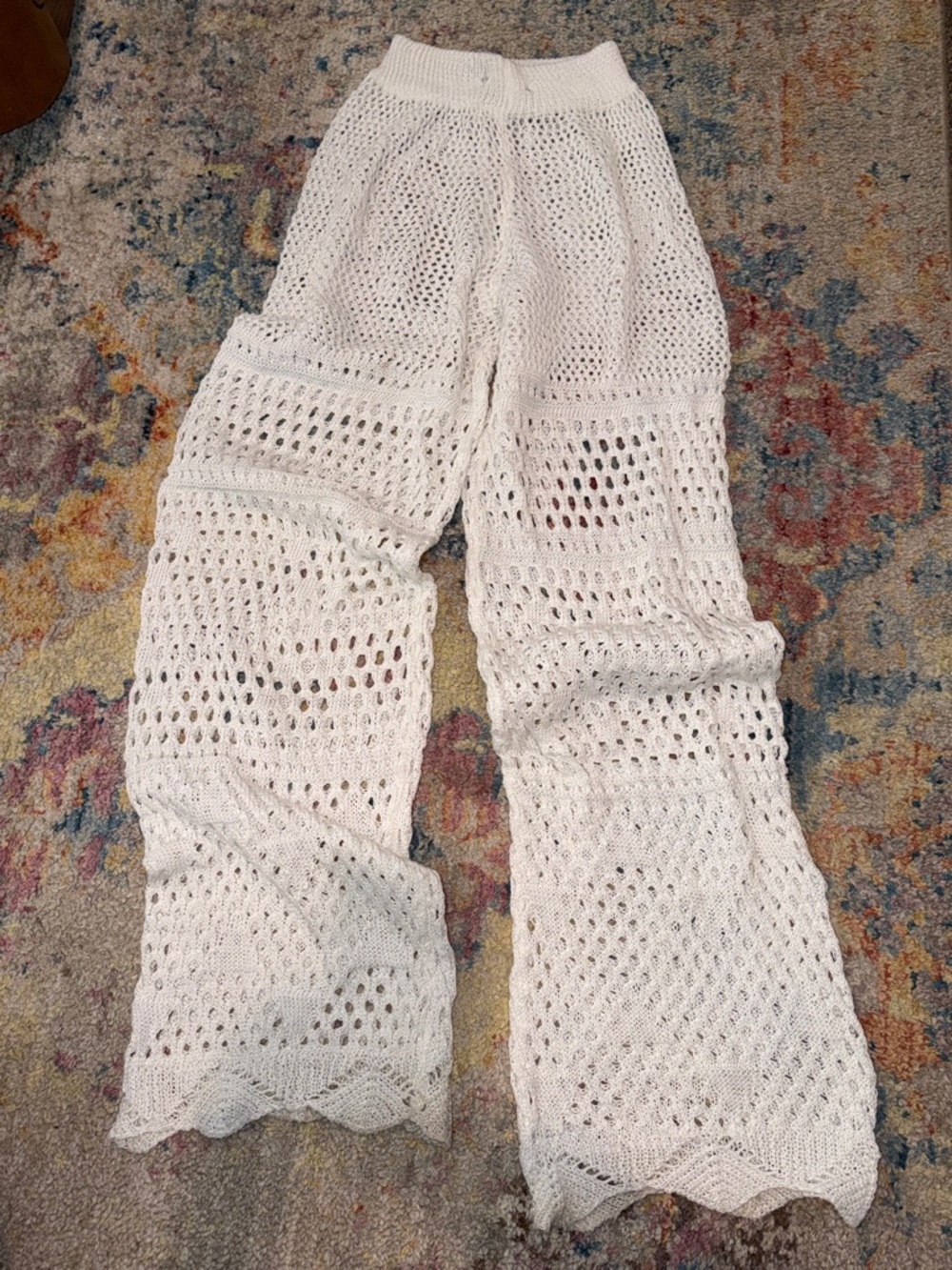 Open-Knit White Crochet Pants